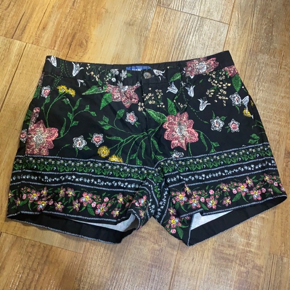 Old navy black pink & yellow floral shorts size 10 - Picture 1 of 3